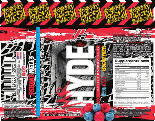 Label for Mr Hyde Intense Energy Shot Blue Razz