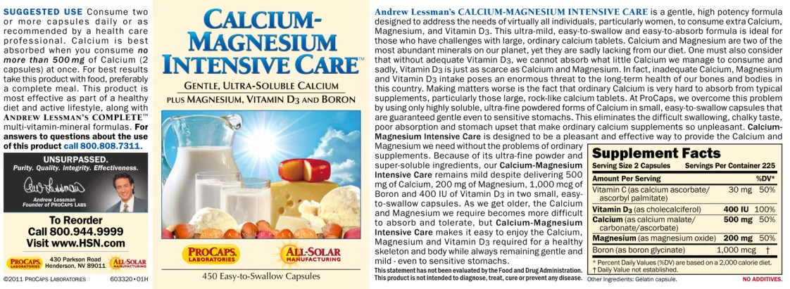 Label for Calcium-Magnesium Intensive Care