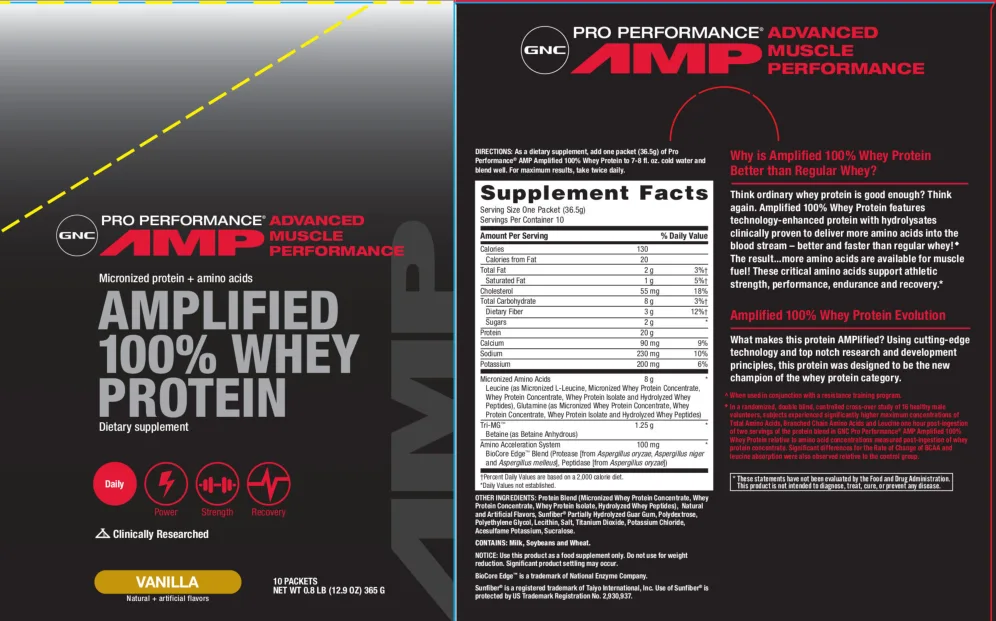 Label for Amplified 100% Whey Protein Vanilla