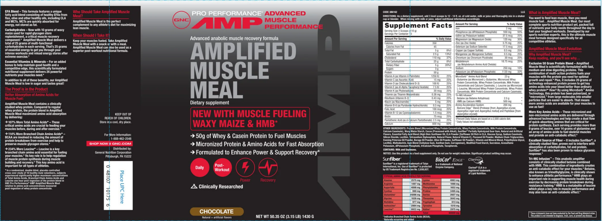 Label for Amplified Muscle Meal Chocolate