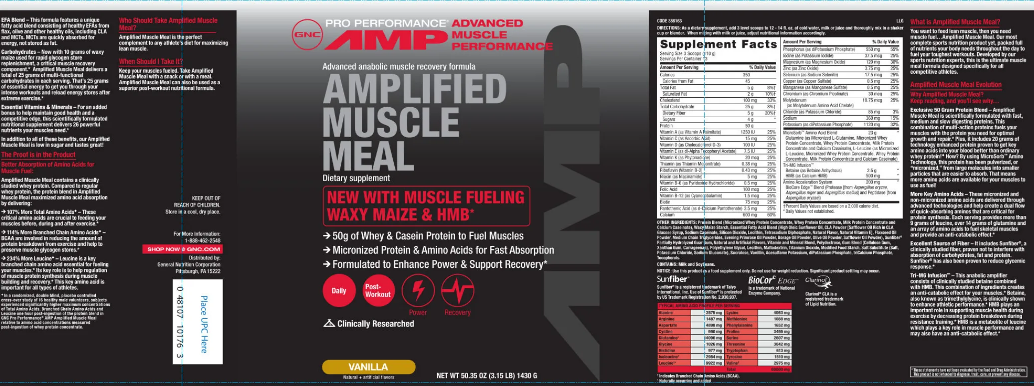 Label for Amplified Muscle Meal Vanilla