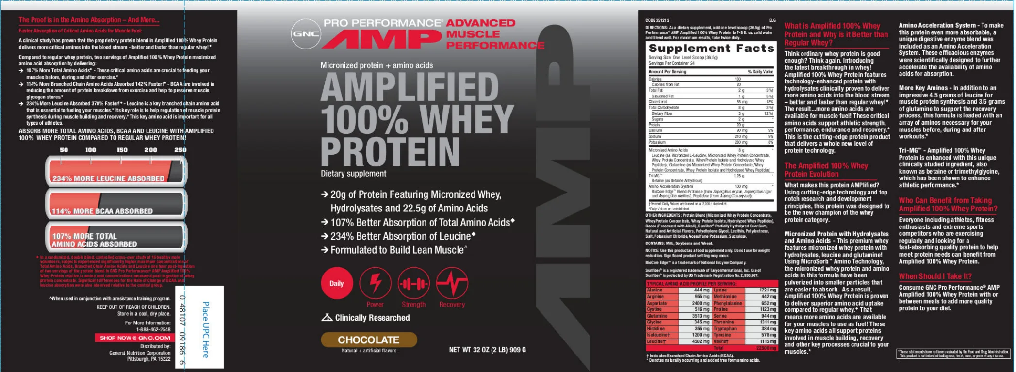 Label for Amplified 100% Whey Protein Chocolate