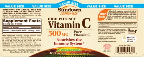 Label for Vitamin C 500 mg