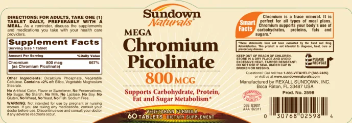 Label for Mega Chromium Picolinate 800 mcg