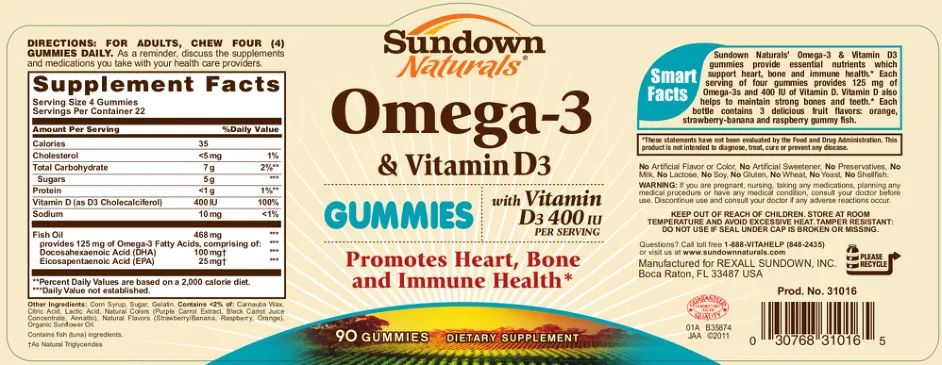 Label for Omega-3 & Vitamin D3 Gummies
