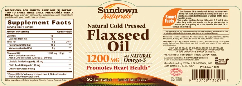 Label for Flaxseed Oil 1200 mg
