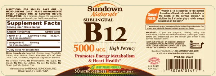 Label for Sublingual B12 5000 mcg