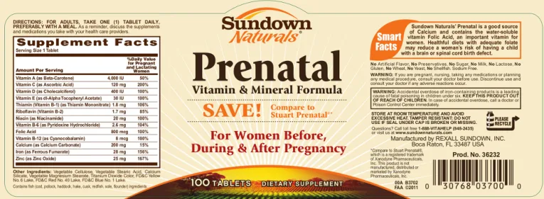 Label for Prenatal Vitamin & Mineral Formula