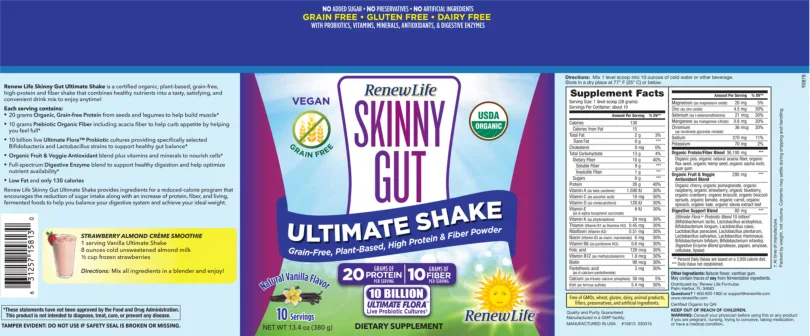 Label for Skinny Gut Ultimate Shake Natural Vanilla Flavor