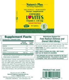 Label for Chewable Lovites Vitamin C 250 mg Natural Fruit Flavor