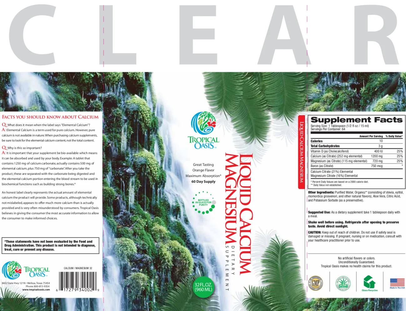 Label for Liquid Calcium Magnesium