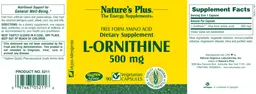Label for Free Form Amino Acid L-Ornithine 500 mg