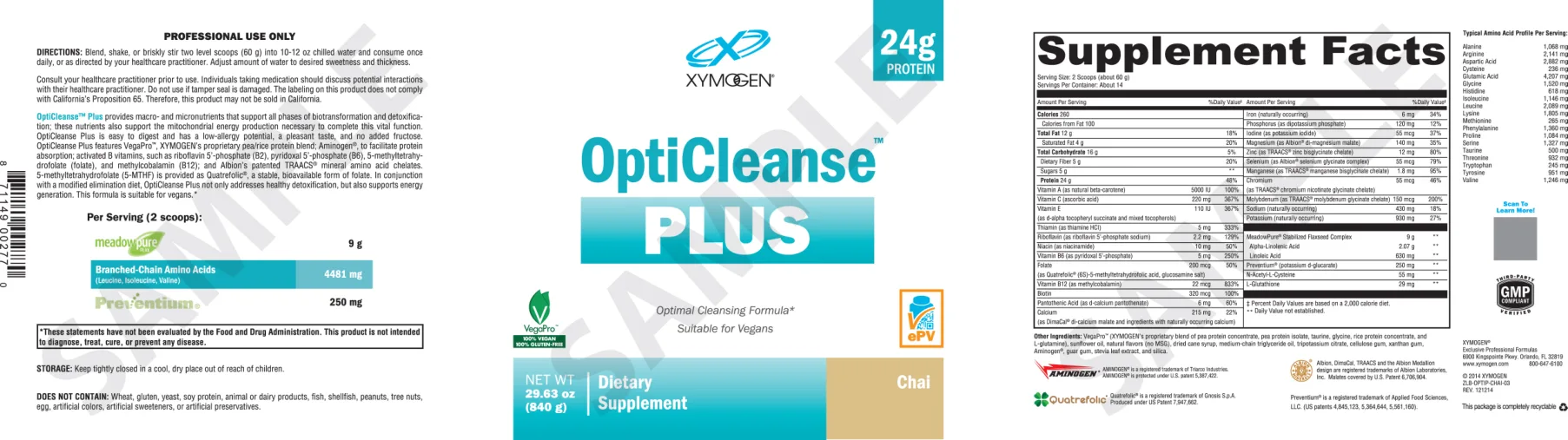 Label for OptiCleanse Plus Chai