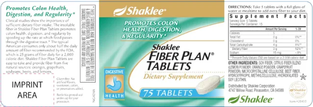 Label for Shaklee Fiber Plan Tablets