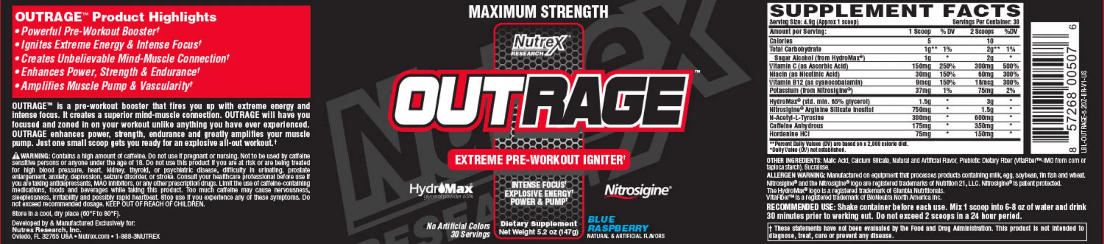 Label for Outrage Blue Raspberry