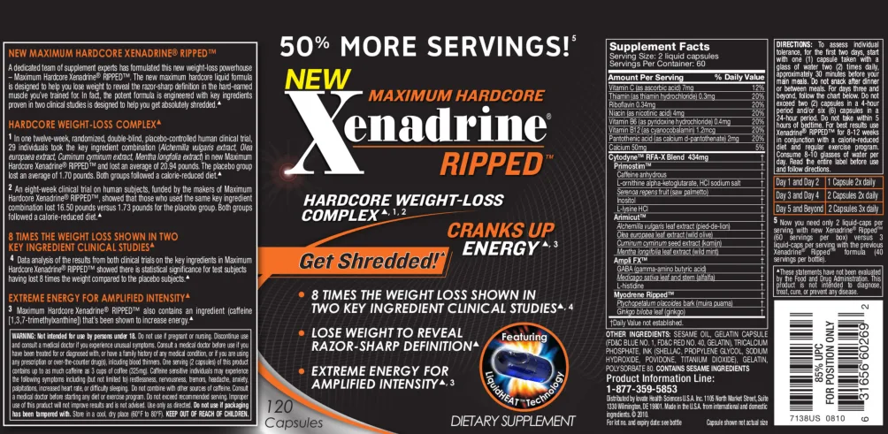Label for Maximum Hardcore Xenadrine Ripped