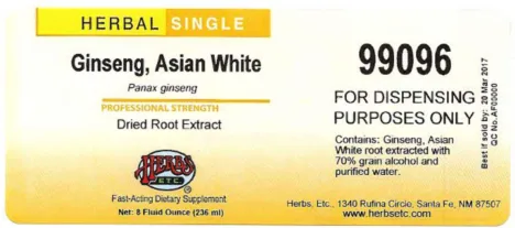 Label for Ginseng, Asian White