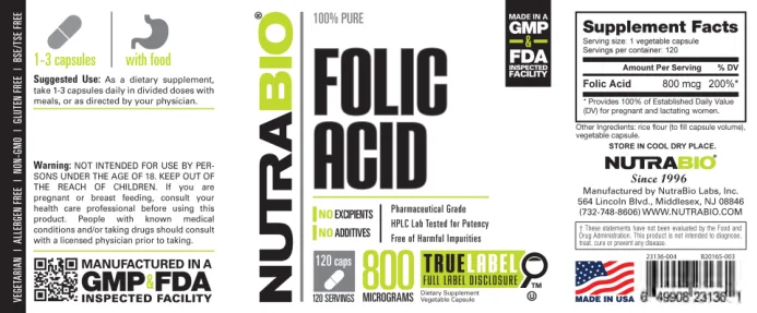 Label for Folic Acid 800 Micrograms