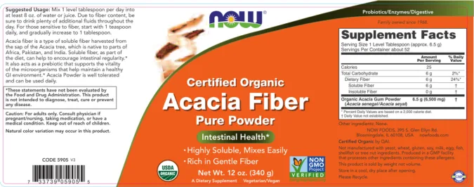 Label for Certified Organic Acacia Fiber