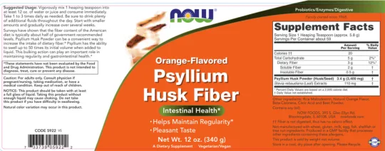Label for Orange-Flavored Psyllium Husk Fiber