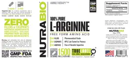 Label for 100% Pure L-Arginine 1500 Milligrams