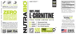 Label for 100% Pure L-Carnitine 500 Milligrams