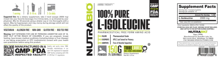 Label for 100% Pure L-Isoleucine