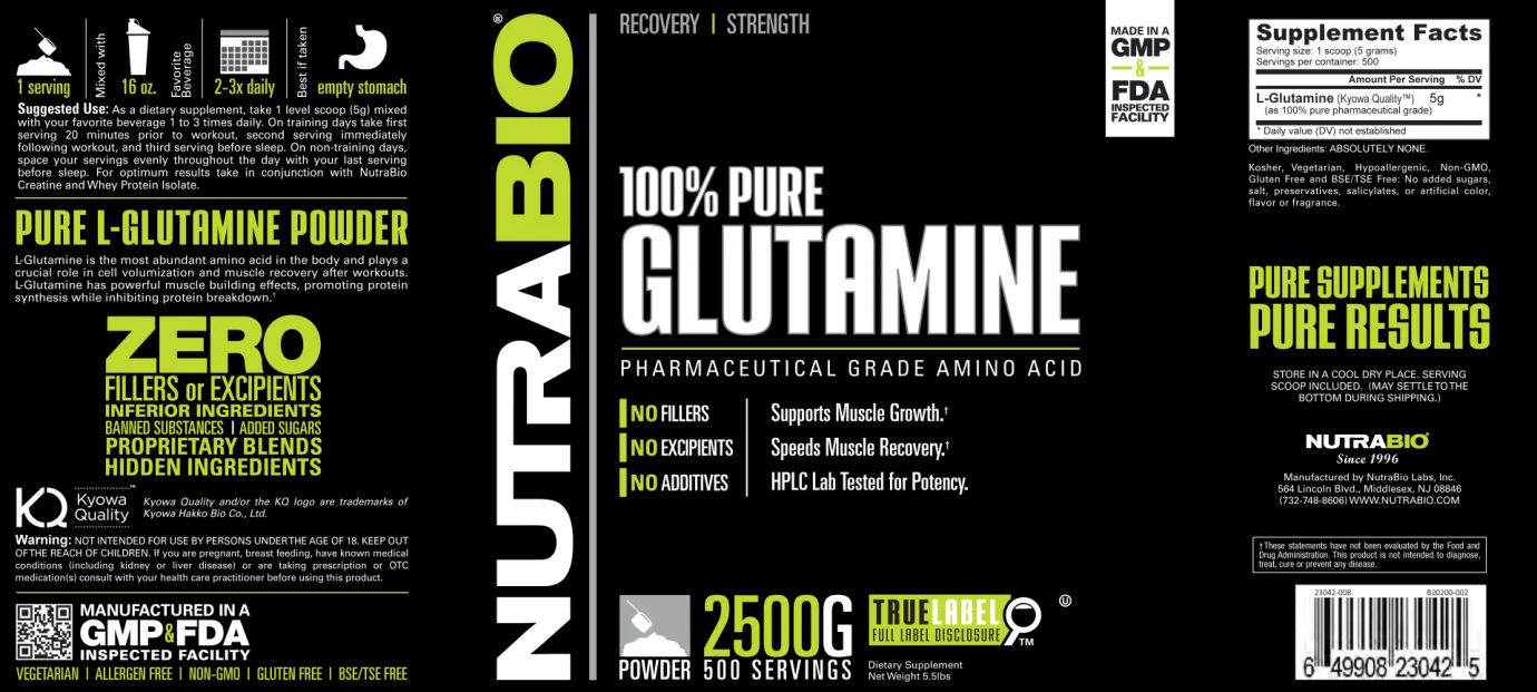 Label for 100% Pure Glutamine