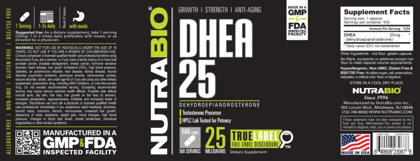 Label for DHEA 25 25 Milligrams