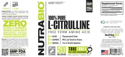 Label for 100% Pure L-Citrulline 500 Milligrams