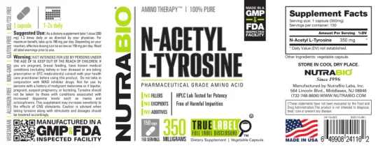 Label for N-Acetyl L-Tyrosine 350 Milligrams