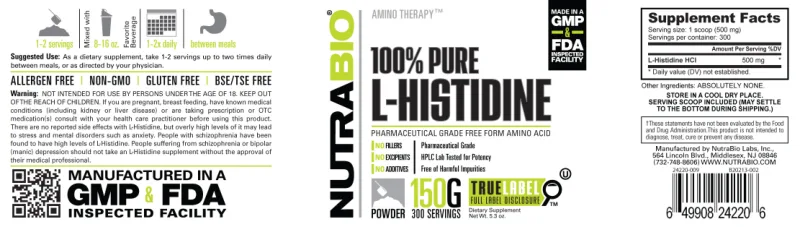 Label for 100% Pure L-Histidine