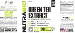 Label for Green Tea Extract 500 Milligrams