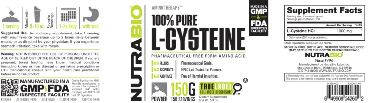 Label for 100% Pure L-Cysteine