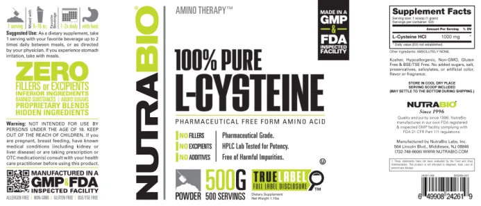 Label for 100% Pure L-Cysteine