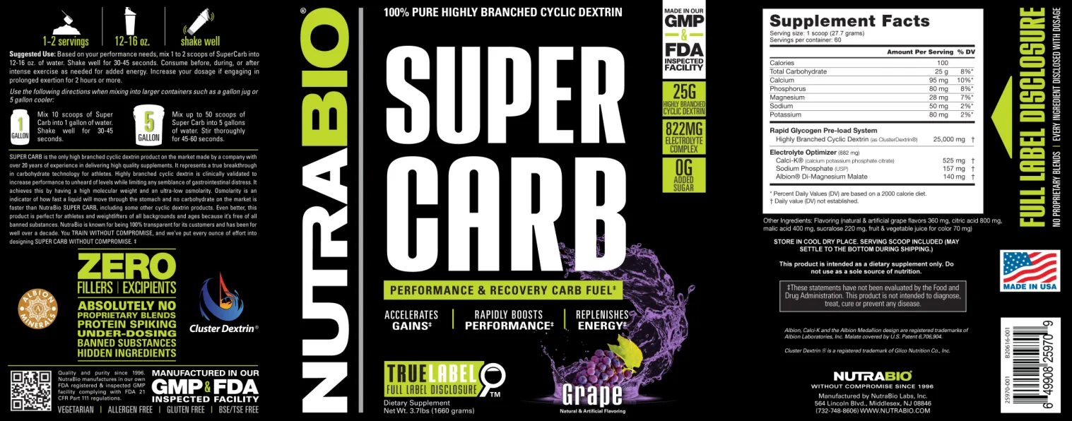 Label for Super Carb Grape