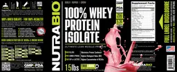 Label for 100% Whey Protein Isolate Wild Strawberry