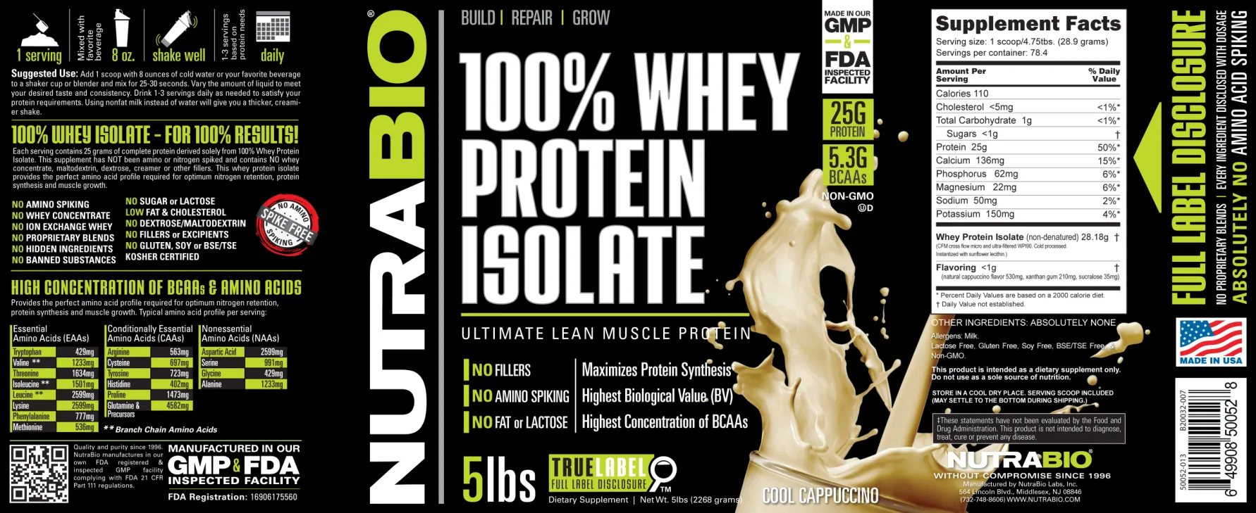 Label for 100% Whey Protein Isolate Cool Cappuccino