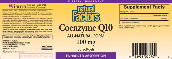 Label for Coenzyme Q10 100 mg