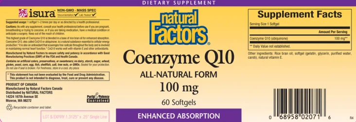 Label for Coenzyme Q10 100 mg