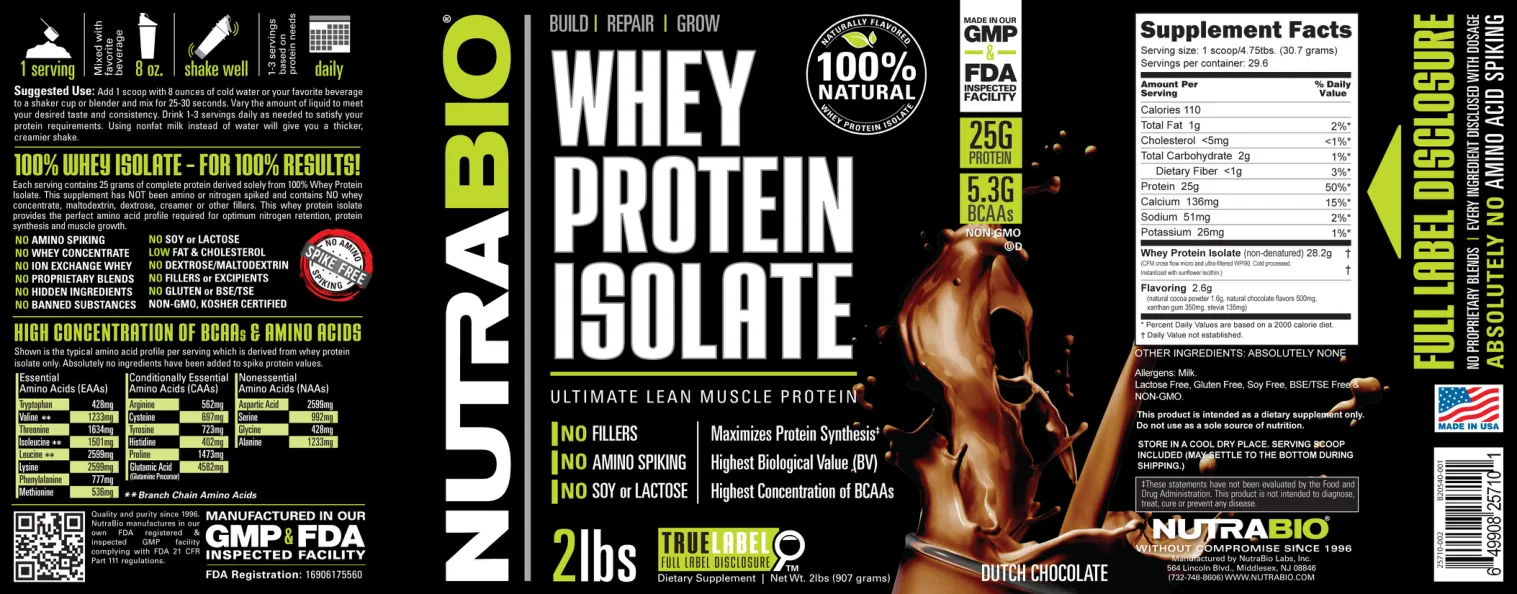 Label for Whey Protein Isolate Dutch Chocolate