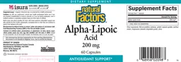 Label for Alpha-Lipoic Acid 200 mg