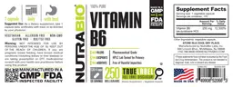 Label for 100% Pure Vitamin B6 250 Milligrams
