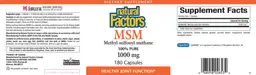 Label for MSM 1000 mg