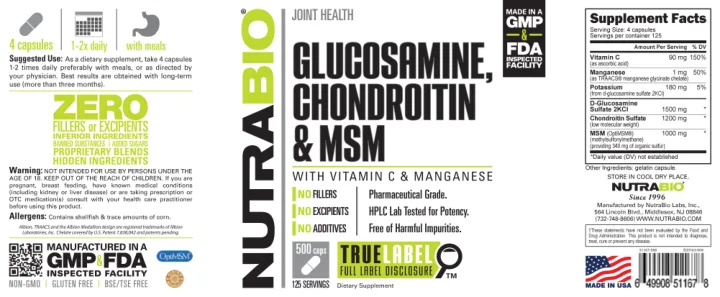 Label for Glucosamine, Chondroitin & MSM
