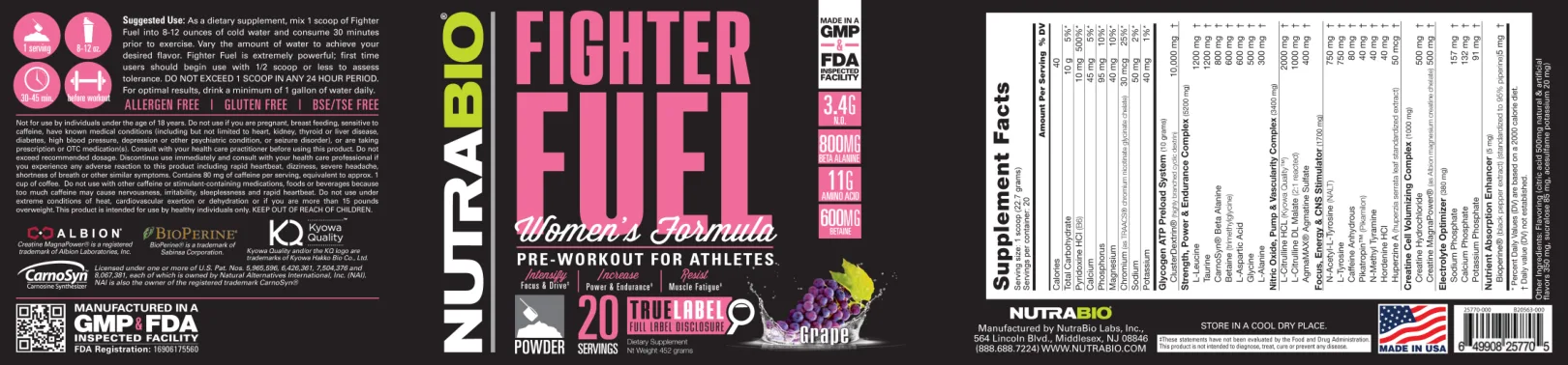 Label for Fighter Fuel Women's Formula Grape