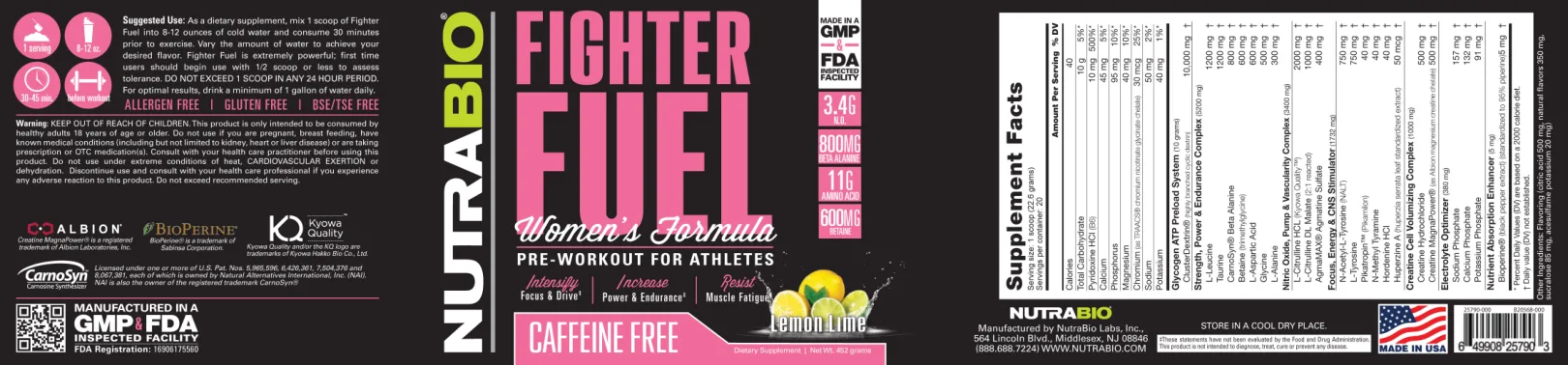 Label for Fighter Fuel Women's Formula Lemon Lime