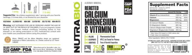 Label for Reacted Calcium Magnesium & Vitamin D
