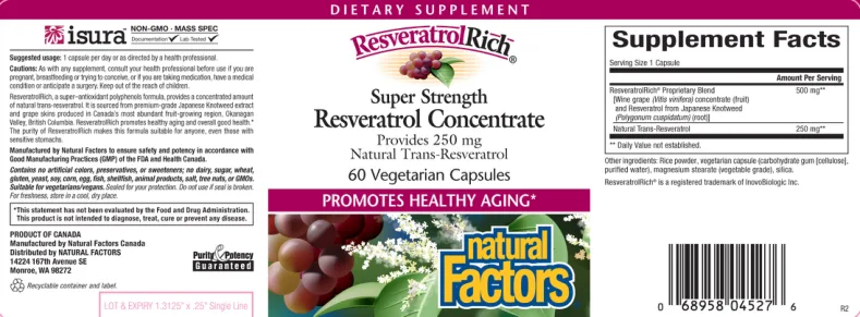 Label for ResveratrolRich Super Strength Resveratrol Concentrate