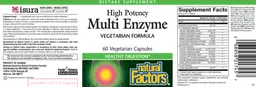 Label for High Potency Multi Enzyme Vegetarian Formula